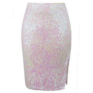 White/Pink Multi-hue Sequin Midi Skirt L *NWT*